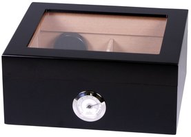 Zigarrenzubehör Humidor  Classic schwarz matt Deckel mit Glaseinsatz für ca. 25 Zigarren (561277)