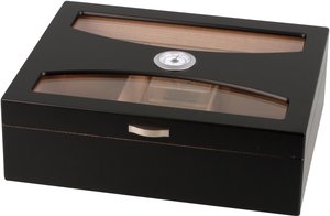 Zigarrenzubehör Humidor  Classic schwarz mit Deckel mit Glaseinsatz für ca. 50 Zigarren (562172)