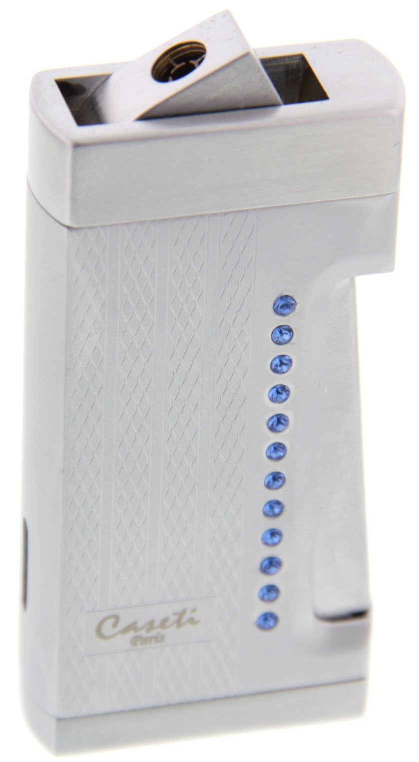 Caseti Paris Jetflame Feuerzeug Chrom - Blue Crystal offen