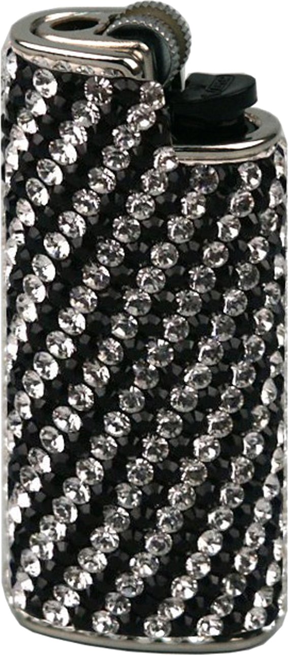 Bic Feuerzeughülle mit Swarovski-Steinen gestreift - schwarz weiß (019228) Detailbild