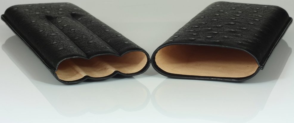 Martin Wess Premium Lederetui - Strauß (Austriche) Black 3er Churchill Strauß (595) offen